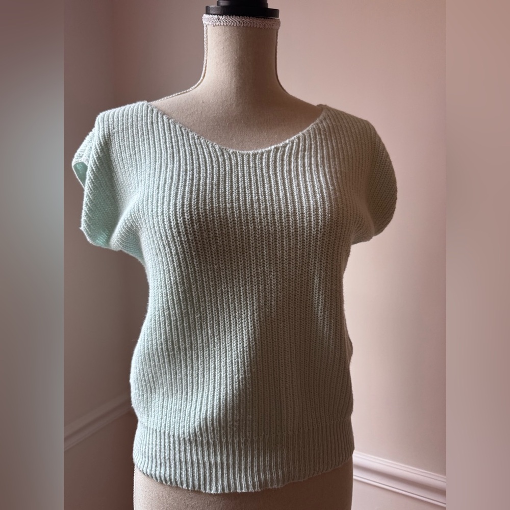 VTG 80s Handmade Knit Crochet Sleeveless Mint Green Women's Sweater 80s Small